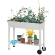 Mobile Planter Raised Garden Bed Rectangular Flower Cart with Shelf - LEHADAR