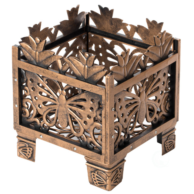 Outdoor Living Butterfly Square Plant Stand, Flower Planting Pot, Antique Bronze - LEHADAR