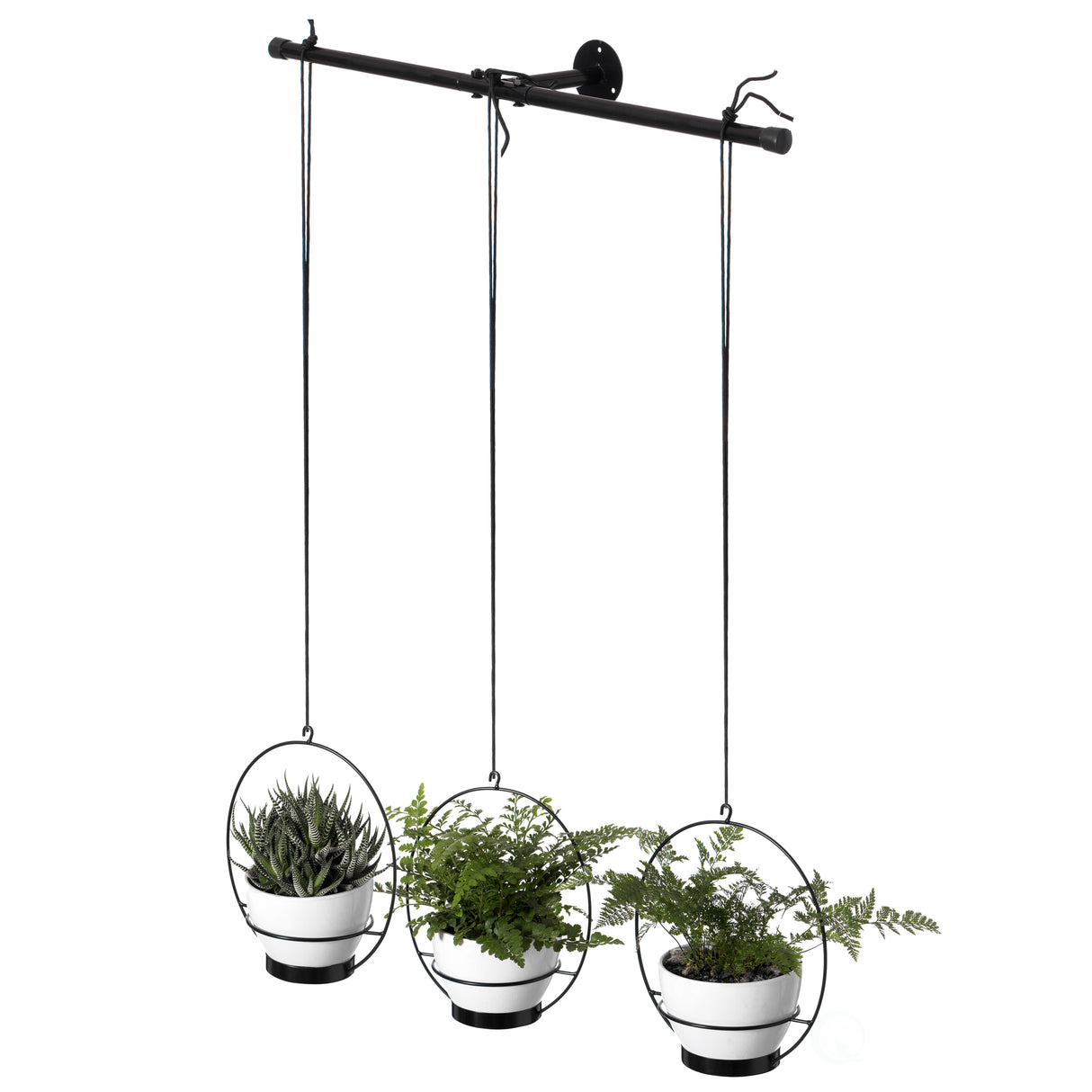 Decorative Metal Hanging Planter with Tree Pots for Flowers, White and Black - LEHADAR
