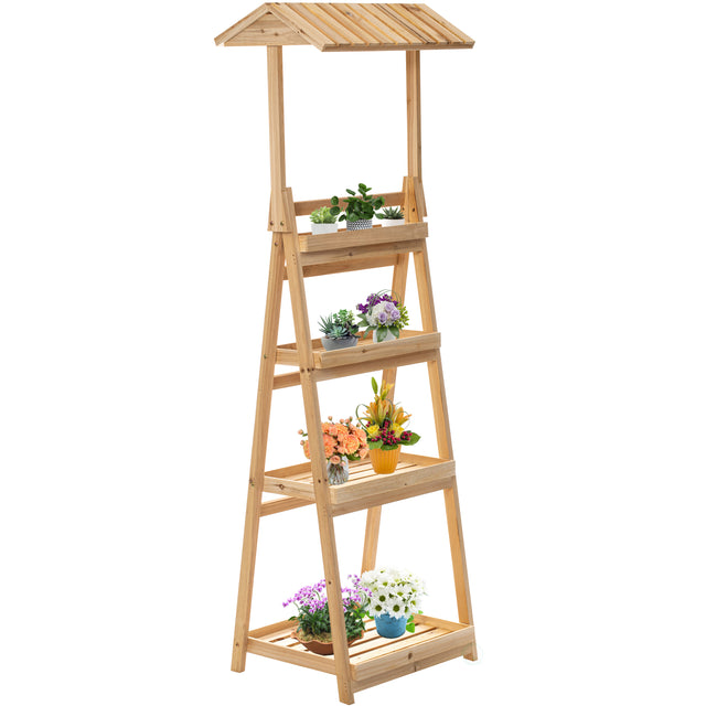 Multi-Functional Wooden Shelf Plant Stand, Storage Rack and Bookcase for Indoor and Covered Outdoor Spaces - Enhances Patios, Porches, Living Rooms, Balconies, Corners, Gardens, and Home Offices - LEHADAR