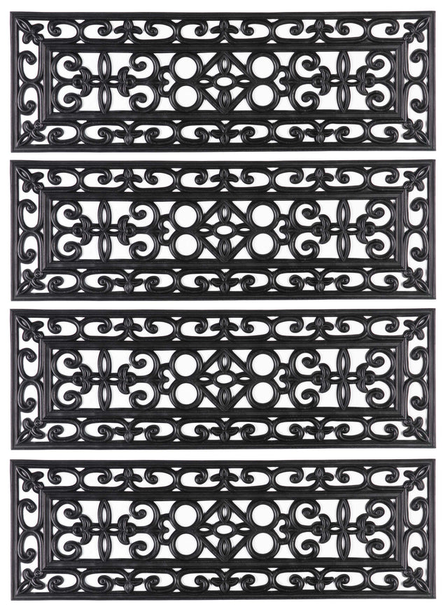 Decorative Scrollwork Design Rubber Stairs Anti-Slip Tread Mat Carpet, Set of 4 - LEHADAR