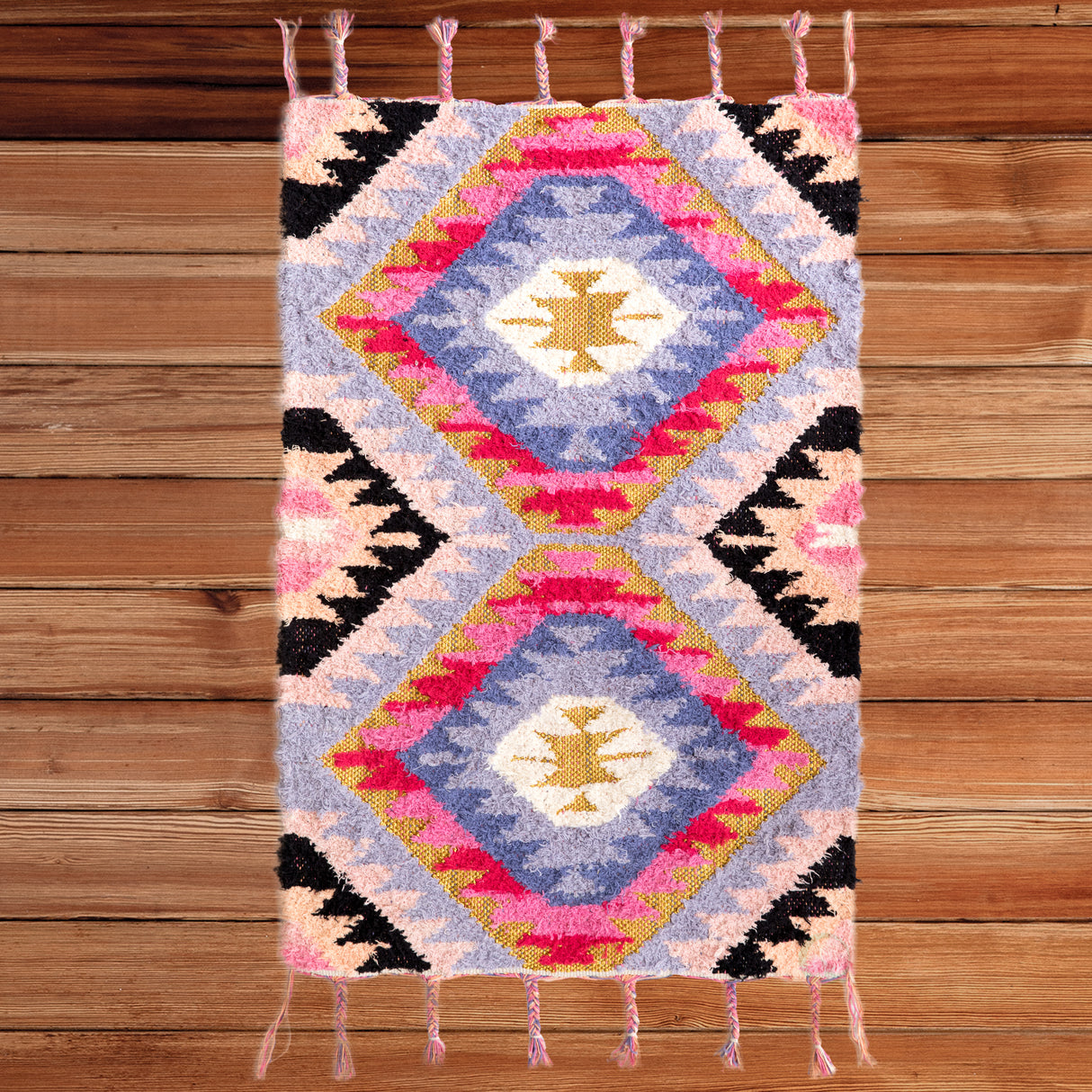 Handwoven Boho Pink Gold Metallic Cotton Flatweave Kilim Area Rug, 2' x 3' - LEHADAR