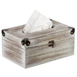 Grey Wood Facial Tissue Box Holder for Your Bathroom, Office, or Vanity with Decorative Metal Brackets - LEHADAR