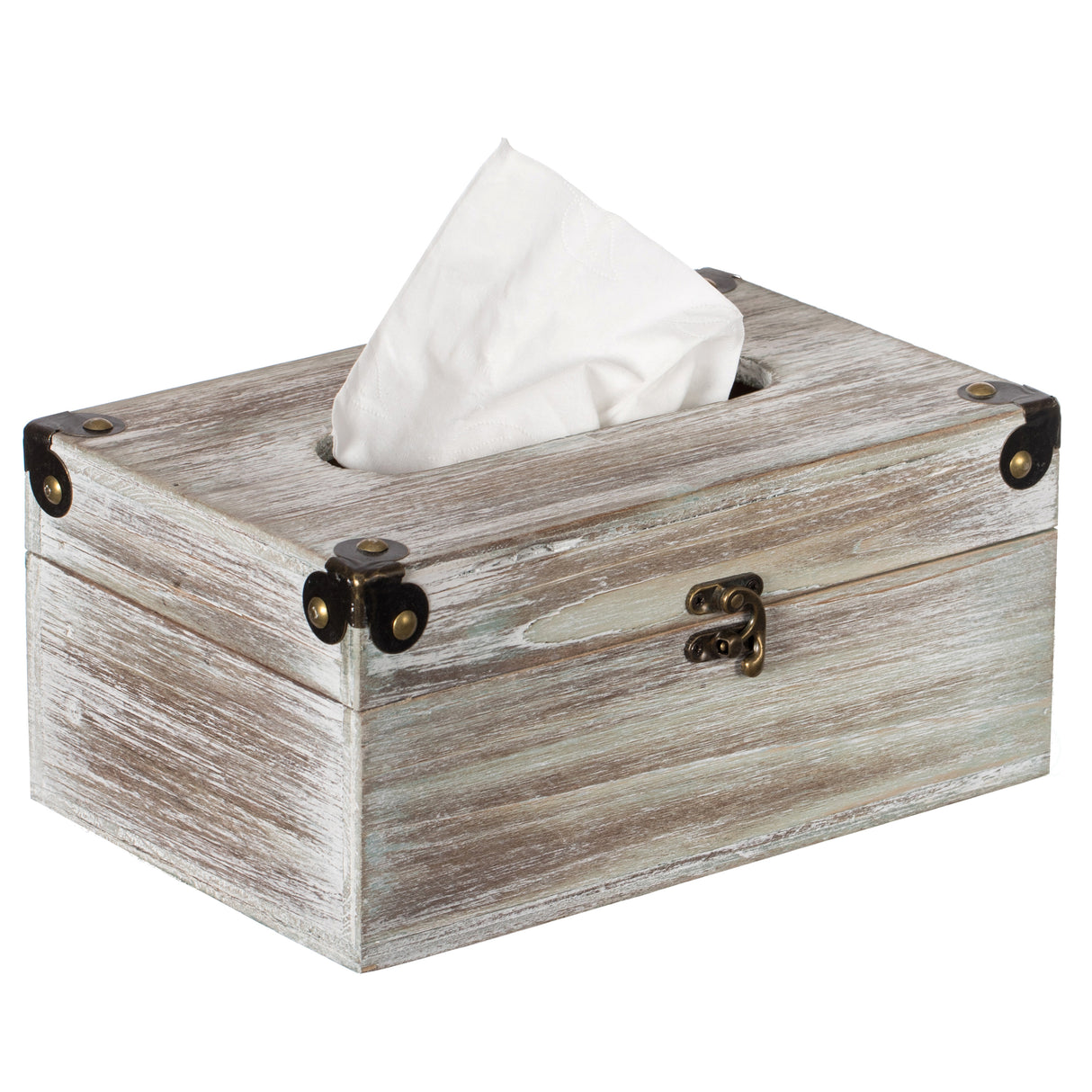 Grey Wood Facial Tissue Box Holder for Your Bathroom, Office, or Vanity with Decorative Metal Brackets - LEHADAR