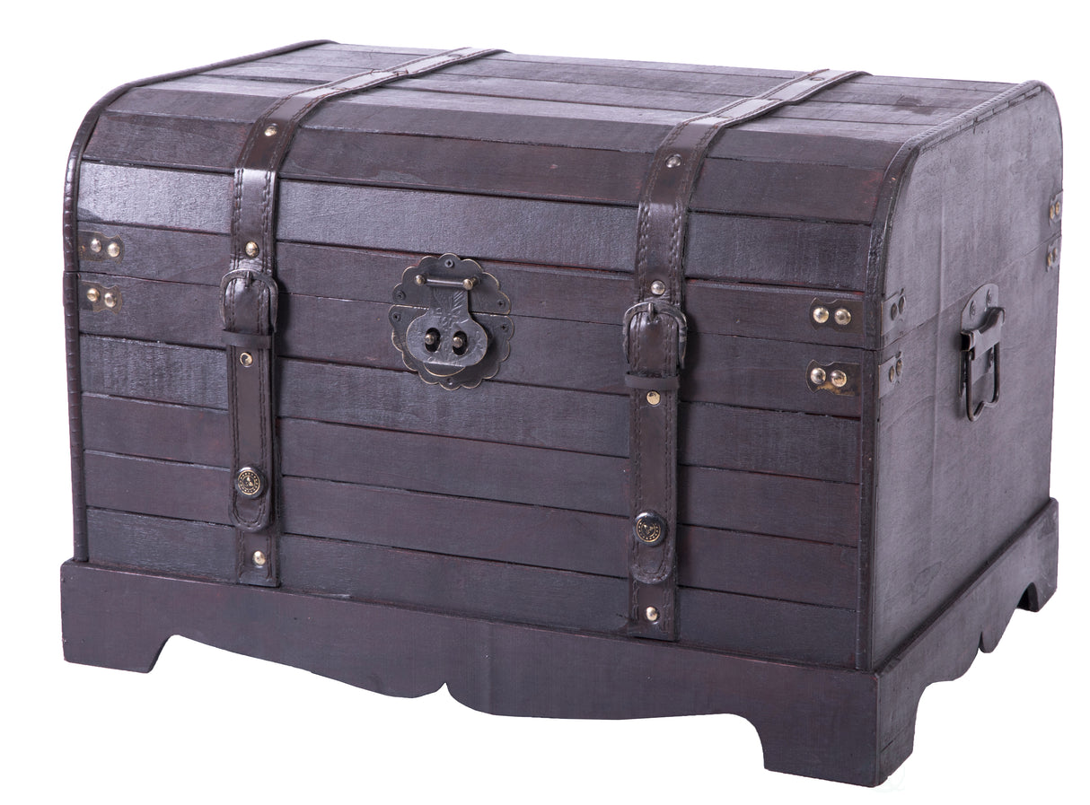 Antique Style Black Wooden Steamer Trunk, Coffee Table - LEHADAR