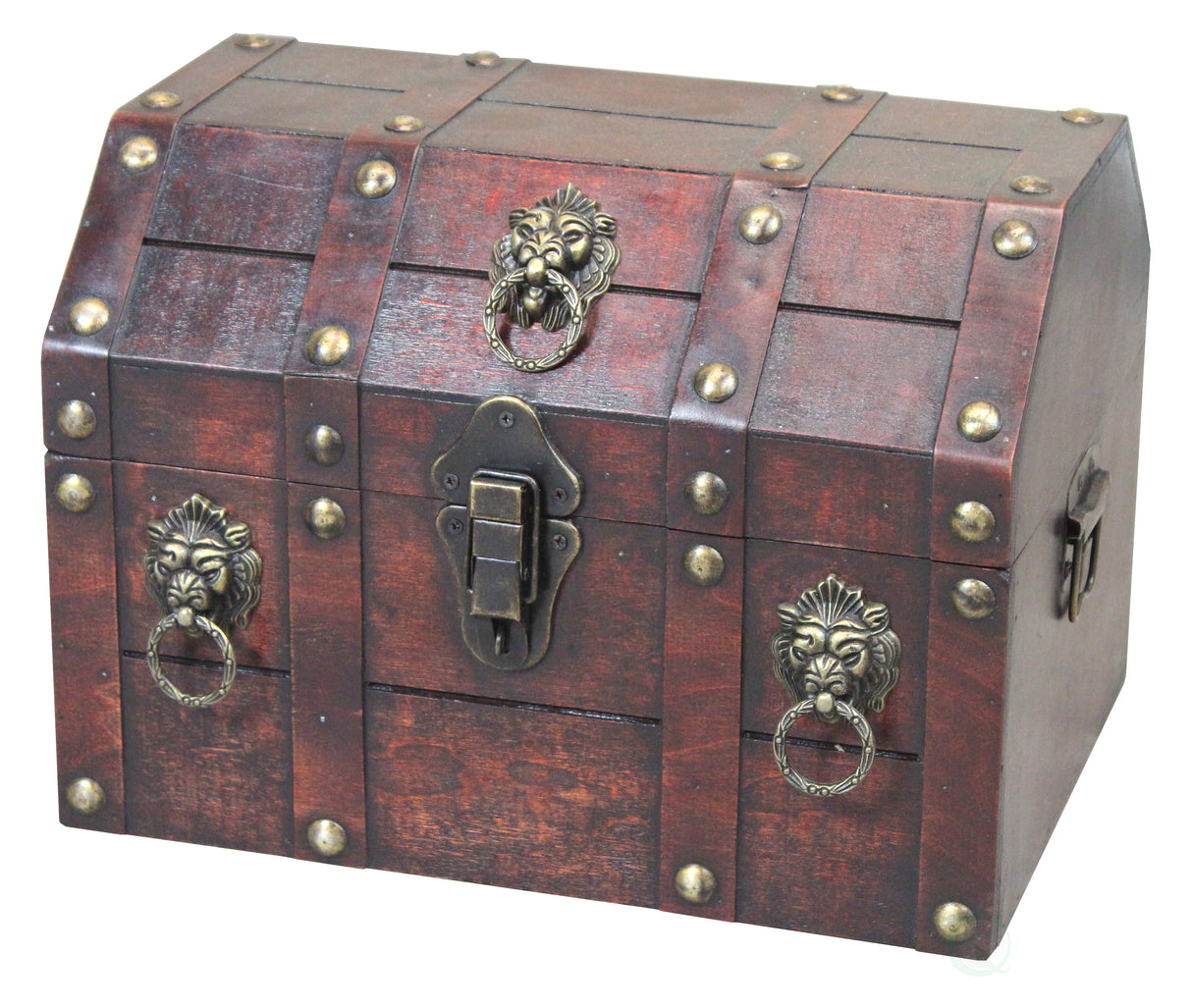 Antique Wooden Pirate Treasure Chest with Lion Rings and Lockable Latch - LEHADAR