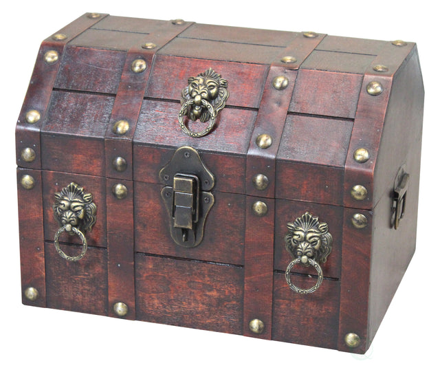 Antique Wooden Pirate Treasure Chest with Lion Rings and Lockable Latch - LEHADAR