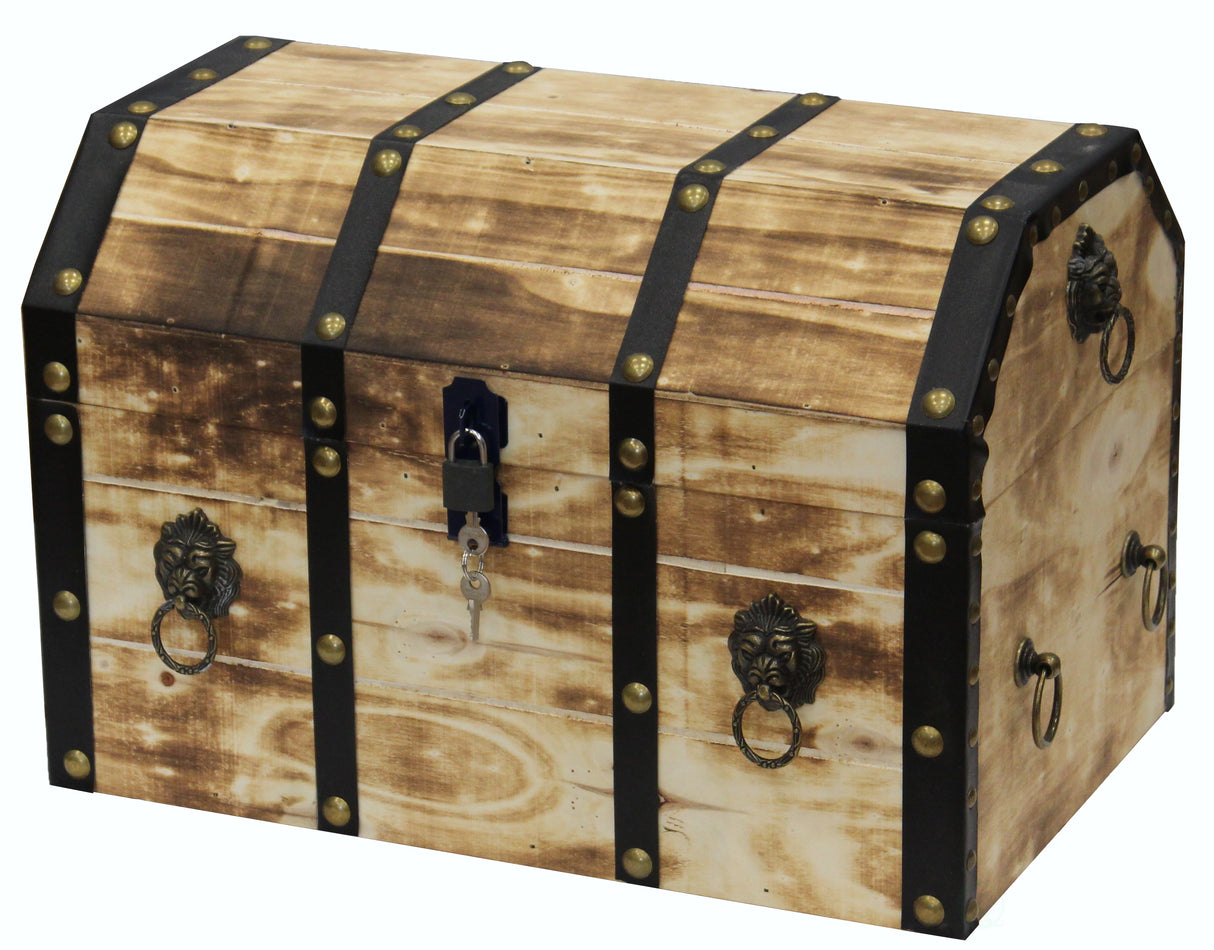 Large Wooden Decorative Lion Rings Pirate Trunk with Lockable Latch and Lock - LEHADAR