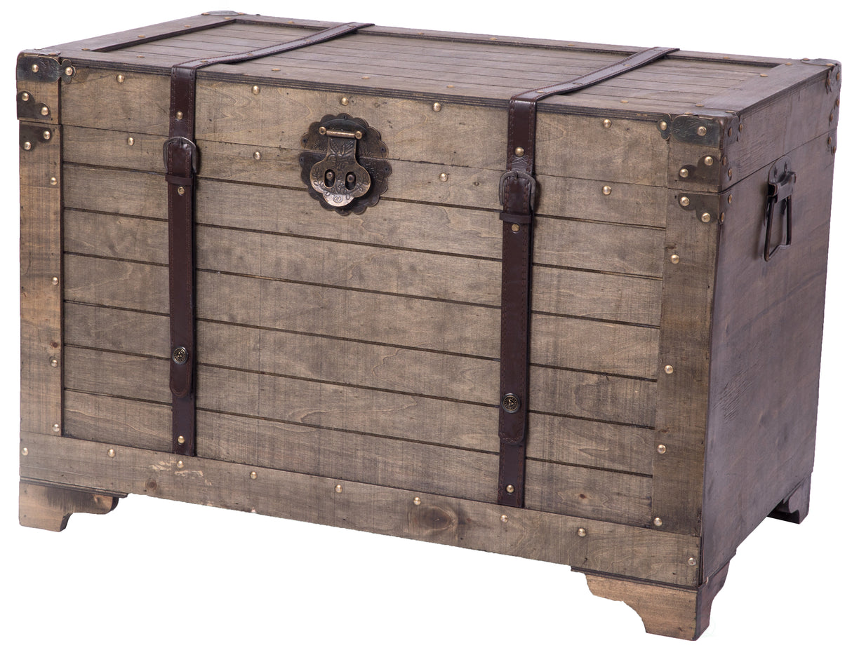 Old Fashioned Large Natural Wood Storage Trunk and Coffee Table - LEHADAR