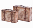 Set of 2 Vintage-Style World Map Leather Suitcase Trunks with Straps and Handle - LEHADAR