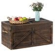 Brown Large Wooden Lockable Trunk Farmhouse Style Rustic Design Lined Storage Chest with Rope Handles - LEHADAR