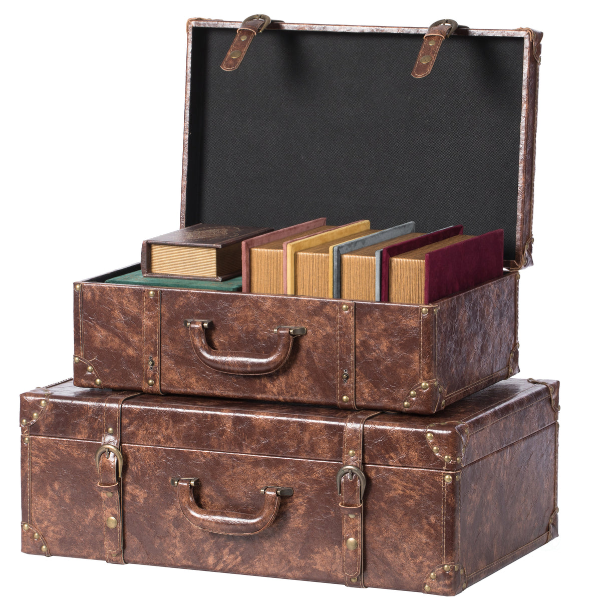 Suitcase Storage Trunk with Faux Leather Set of 2 - LEHADAR
