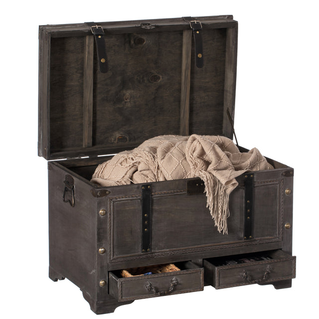 Large Grey Storage Trunk Chest With Drawer Organizer and Handles for Easy Moving - LEHADAR