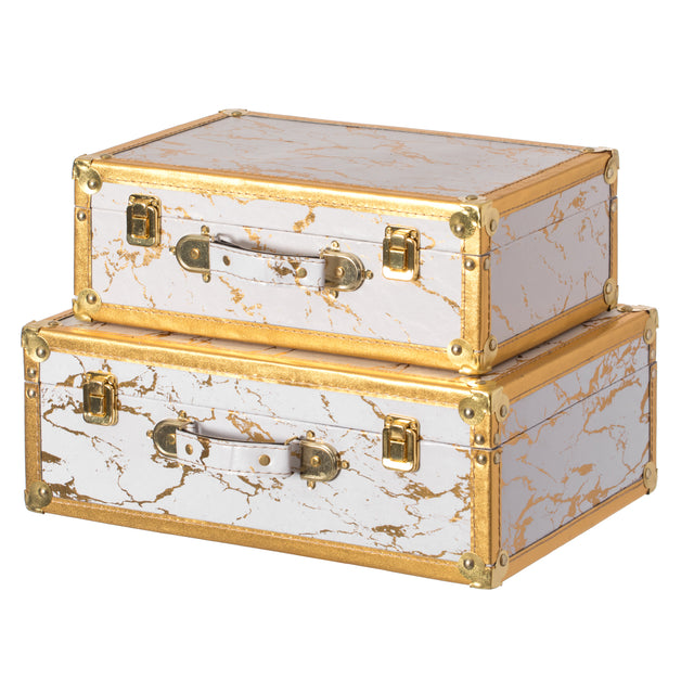Set of 2 Luxury Marble White and Gold Hand Luggage Suitcase for Decor - LEHADAR