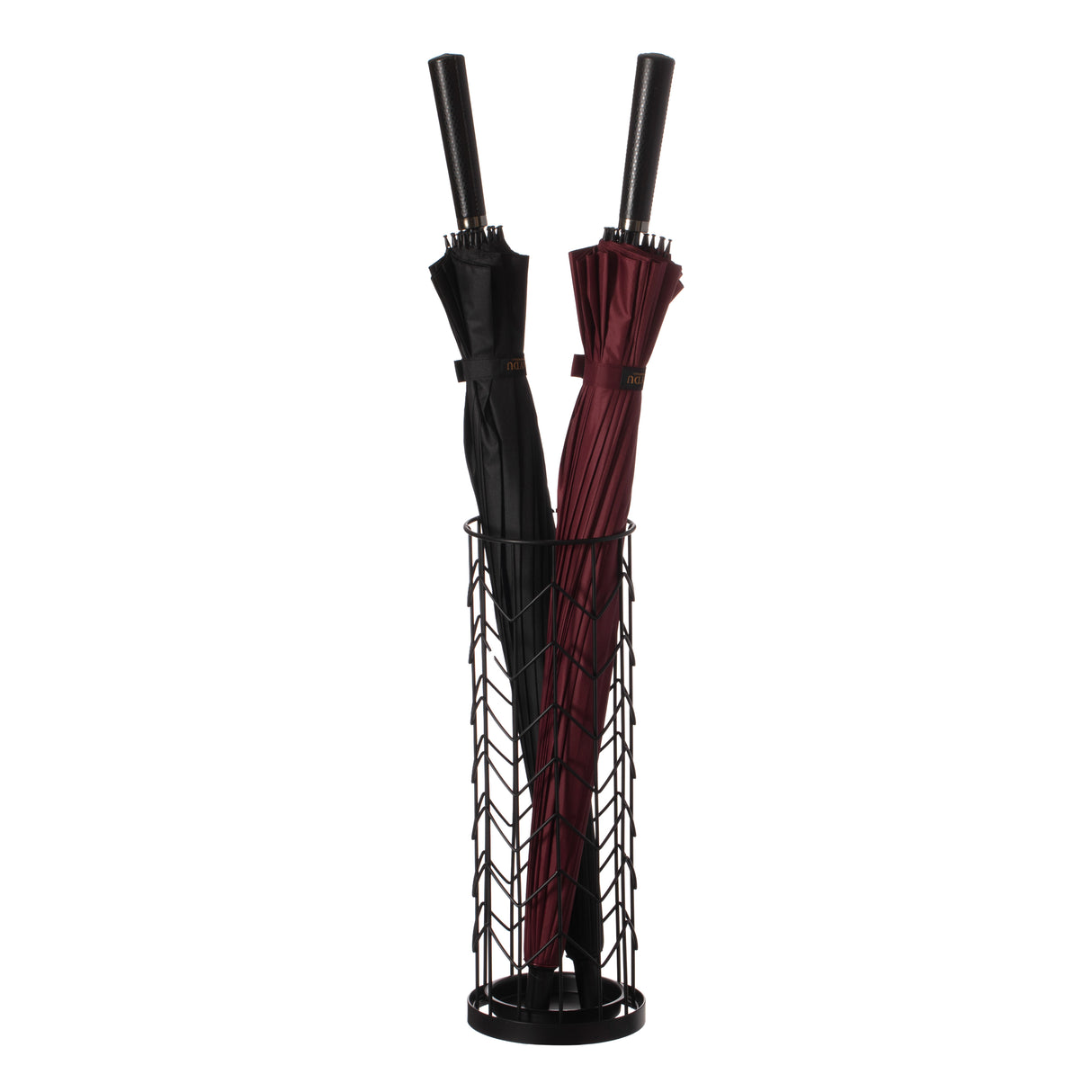 Black Round Horizontal Design Umbrella Holder Stand for Indoor and Outdoor with Drip Water Tray - LEHADAR