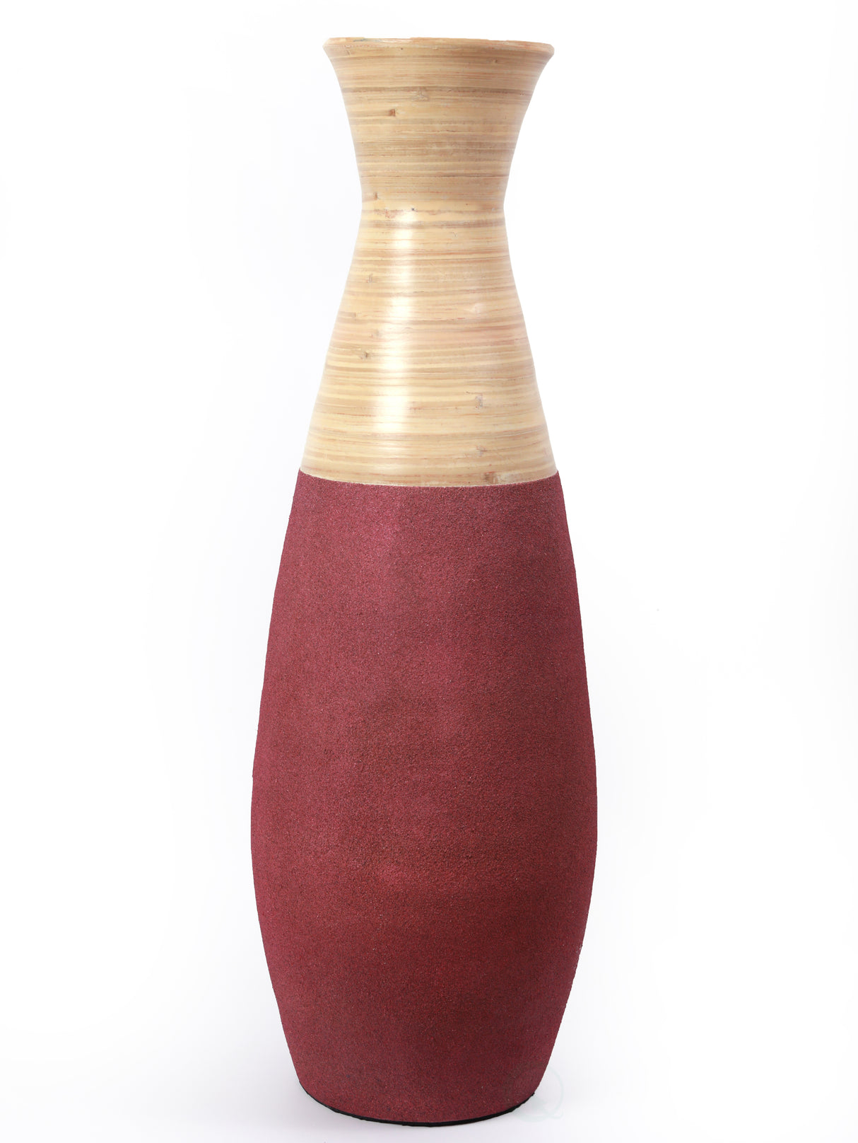 31.5 inch Tall Handcrafted Bamboo Floor Vase, Burgundy and Natural Finish, Decorative Accent, Large Floor Vase, Sustainable Bamboo, Living Room, Dining Room, Entryway Decor, Unique Home Accent - LEHADAR