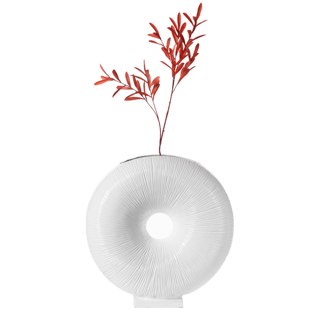 White Modern Round Flat Doughnut Hole Vase - LEHADAR