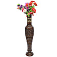 "Antique Decorative Hand Curved Brown Mango Wood Floor Flower Vase with Unique Textured Pattern, 37 Inch" - LEHADAR