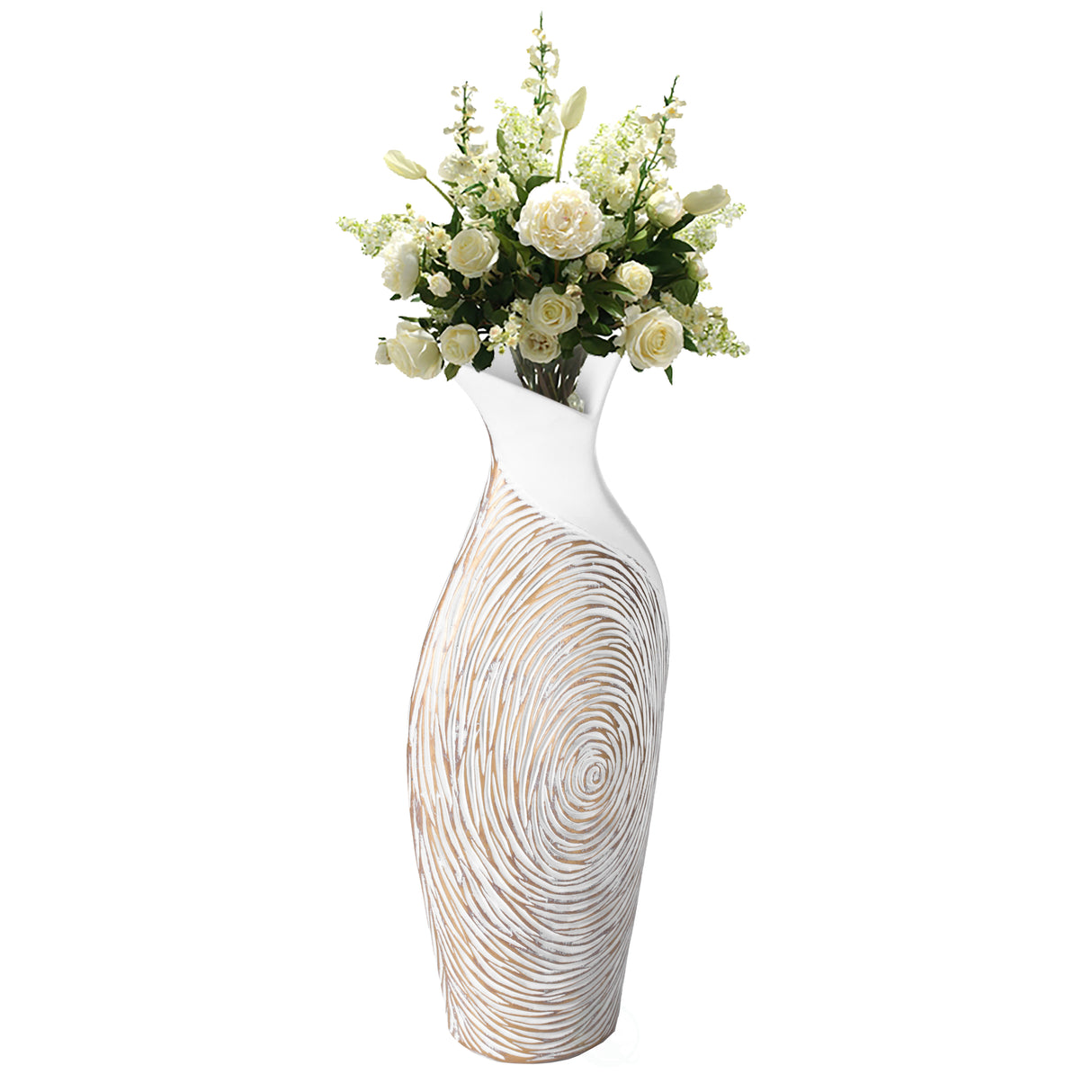 17.5-inch Ribbed Ceramic White Vase - Modern Design for Entryway, Dining, or Living Room - Stylish Home Accent Piece - Elegant Decorative Vase for Mantel, Shelf, Floor or Table Display - LEHADAR