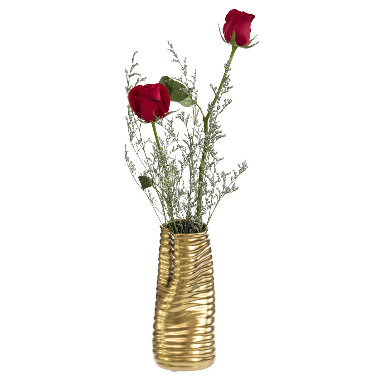 9-Inch Tall Ceramic Bent Melted Modern Style Sculpture Table Centerpiece Flower Vase, Unique Decorative Vase in Elegant Gold Finish, Perfect for Home or Office Display, Ideal for Fresh or Dried Flowers - LEHADAR