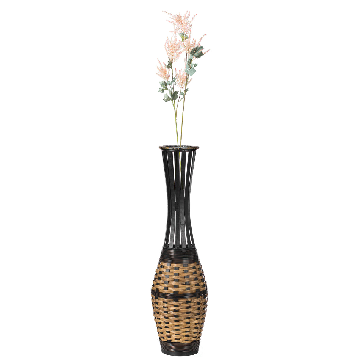 Elegant Antique 34-inch-tall Trumpet Style Floor Vase - Versatile Entryway or Living Room, or Bedroom Decor with Decorative Bamboo Rope Accent - Rich Brown Finish ‰ÛÒ Modern Statement Vase - LEHADAR
