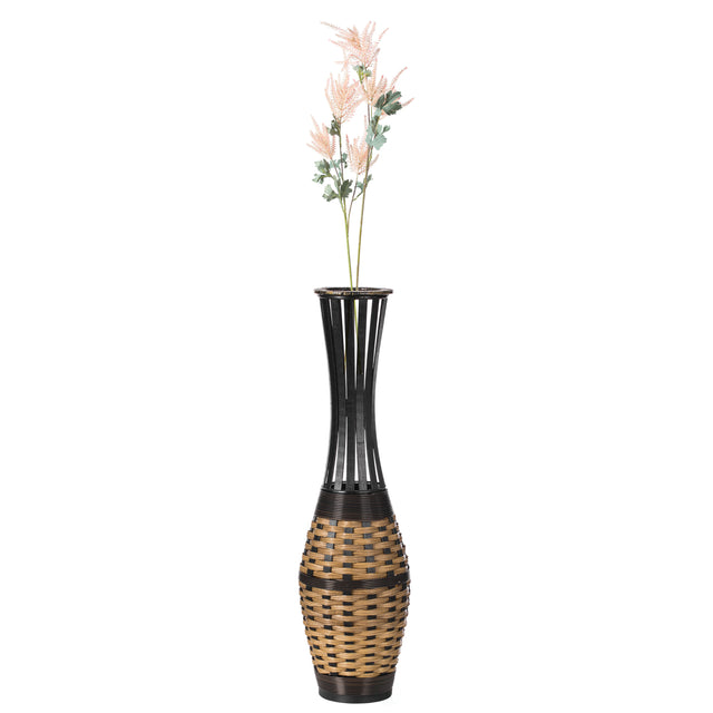 Elegant Antique 34-inch-tall Trumpet Style Floor Vase - Versatile Entryway or Living Room, or Bedroom Decor with Decorative Bamboo Rope Accent - Rich Brown Finish ‰ÛÒ Modern Statement Vase - LEHADAR