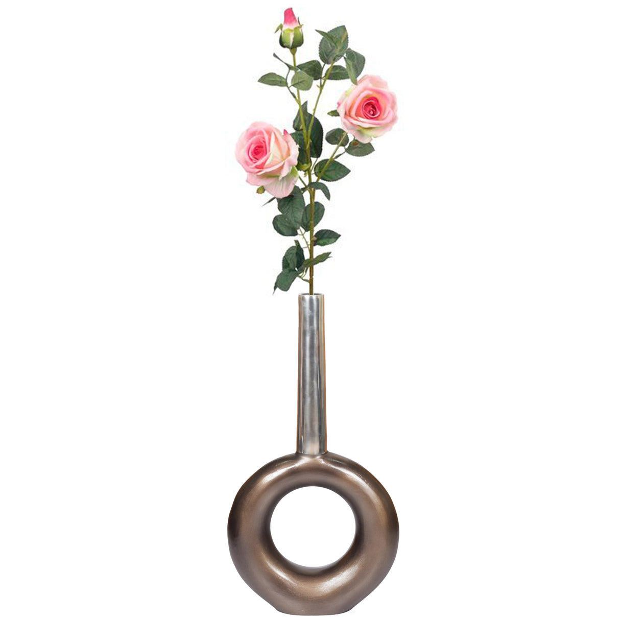 Decorative Centerpiece Aluminium-Casted Table Flower Vase, Two Tone Brass Antique 22.75 Inch - LEHADAR