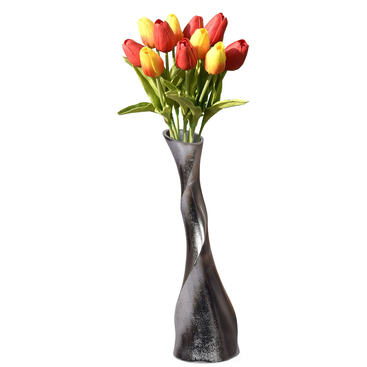 Aluminium-Casted Decorative Twisted Shape Flower Vase, Black Nickel 13.25 Inch - LEHADAR