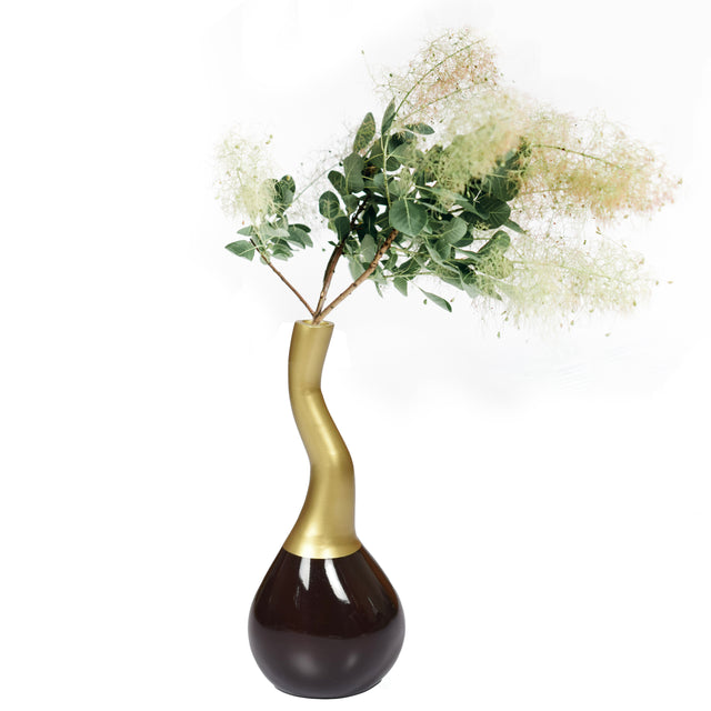 Decorative Modern Table Flower Vase Aluminium-Casted, Two Tone Brown and Gold 10 Inch - LEHADAR