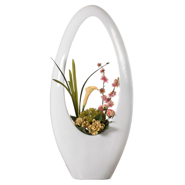 Modern Decorative White Oval Centerpiece Vase Wedding Flower Stand Holder, for Living Room, Entryway or Dining Room, 40 inch - LEHADAR