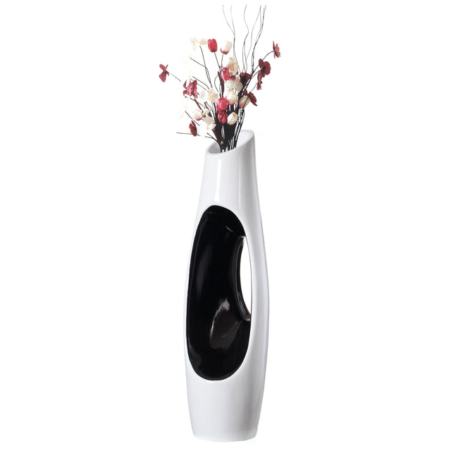 Modern Unique Design White Floor Flower Vase with Black Interior, for Living Room, Entryway or Dining Room, 43 inch - LEHADAR