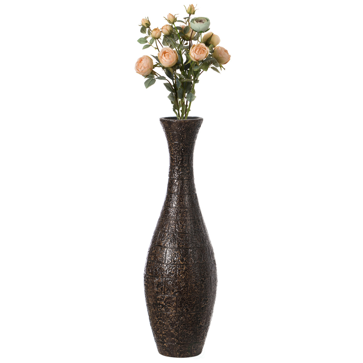 Modern Decorative Brown Textured Design Floor Flower Vase, for Living Room, Entryway or Dining Room, 31 inch - LEHADAR