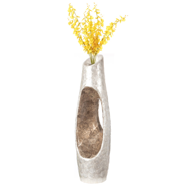 Modern Unique Design White Floor Flower Vase with Gold Interior, for Living Room, Entryway or Dining Room, 43 inch - LEHADAR