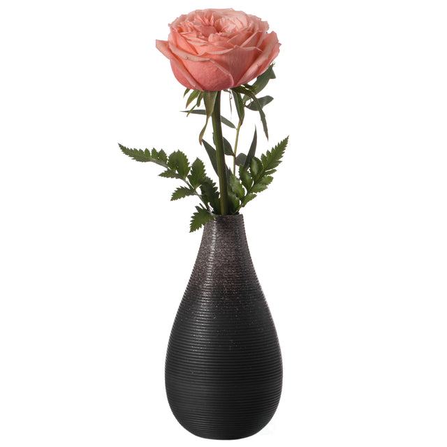 6 Inch Modern Decorative Ceramic Table Vase Ripped Design Tear Drop Shape Flower Holder, Black - LEHADAR