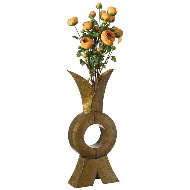 Unique Style Galvanized Gold Metal Design Large Floor Vase for Entryway, Living Room or Dining Room, 28 inTall Rustic Iron Home Decor Accent with Distressed Finish - Vase for Flowers, Branches, or Greenery - LEHADAR