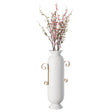 19.25 in Tall Decorative White Metal Floor Vase With 2 Gold Handles - Elegant Handcrafted Chic Vessel for Entryway, Living Room, or Dining Room - Modern Home Decor Accent - Tall Floor Standing Vase - LEHADAR