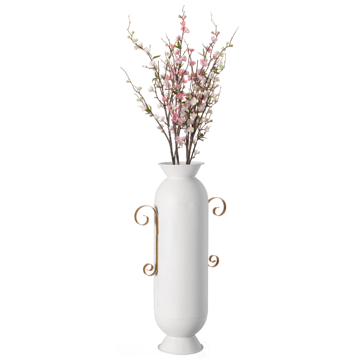 19.25 in Tall Decorative White Metal Floor Vase With 2 Gold Handles - Elegant Handcrafted Chic Vessel for Entryway, Living Room, or Dining Room - Modern Home Decor Accent - Tall Floor Standing Vase - LEHADAR