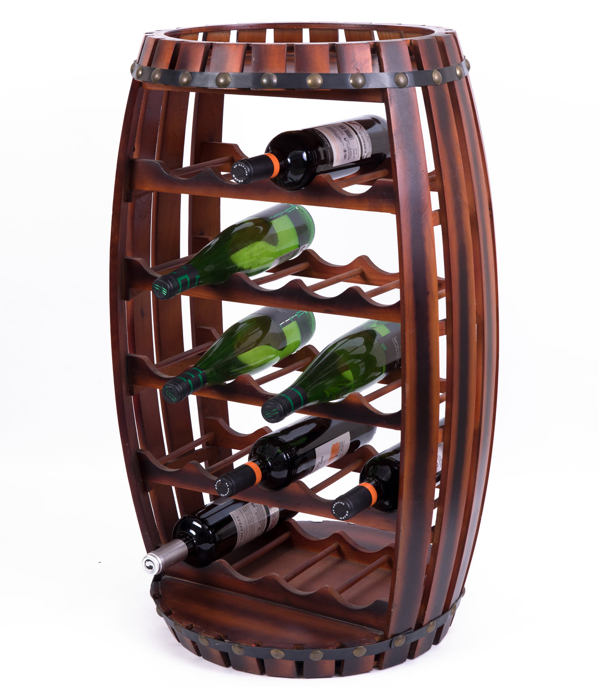 Rustic Barrel Shaped Wooden Wine Rack for 23 Bottles - LEHADAR