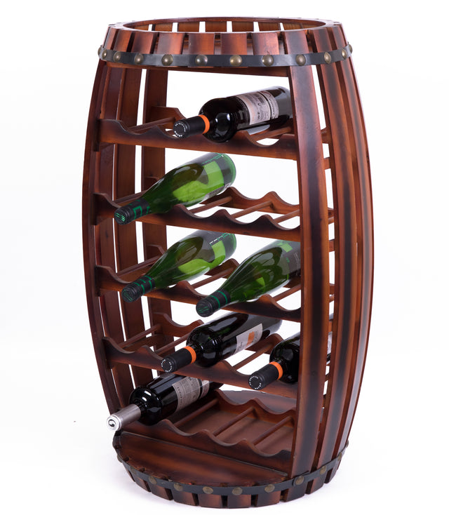 Rustic Barrel Shaped Wooden Wine Rack for 23 Bottles - LEHADAR