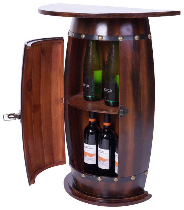Wooden Wine Barrel Console, Bar End Table Lockable Cabinet - LEHADAR