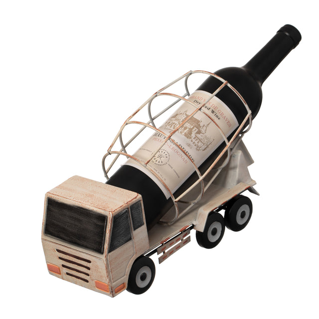 Decorative Rustic Metal White Single Bottle Cement Truck Wine Holder for Tabletop or Countertop - LEHADAR