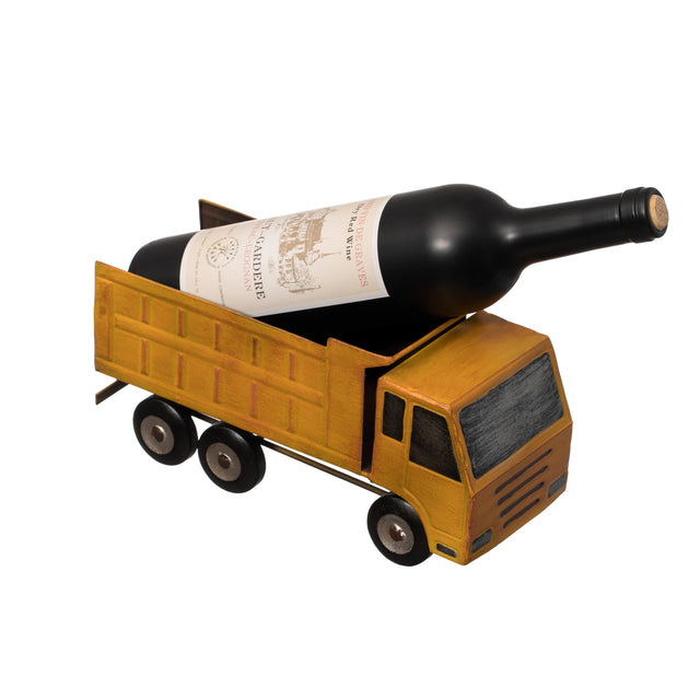 Decorative Rustic Metal Yellow Single Bottle Truck Wine Holder for Tabletop or Countertop - LEHADAR