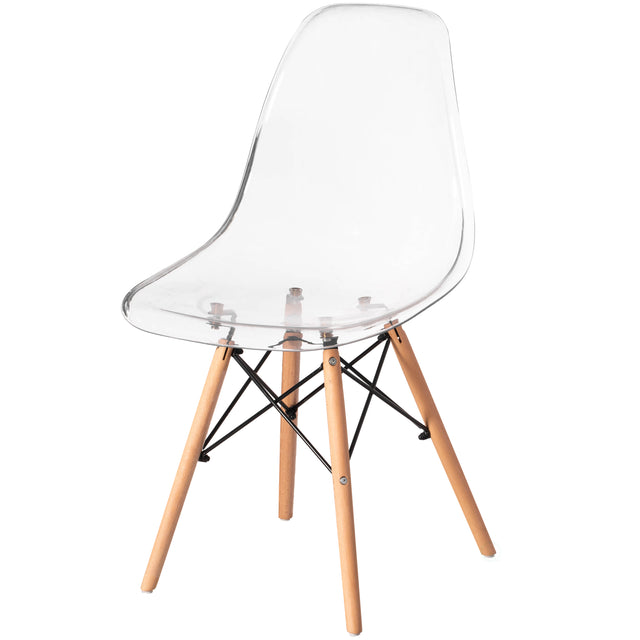 Mid-Century Modern Style Dining Chair with Wooden Dowel Eiffel Legs, DSW Transparent Plastic Shell Accent Chair, Clear - LEHADAR