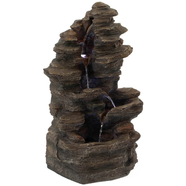 Cascading Electric Powered 4-Tier Rock Water Fountain 24" for Indoor and Outdoor Use - LEHADAR