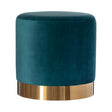 Modern Round Velvet Fabric Standard Ottoman Stool with Gold Base, Dark Green - LEHADAR