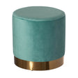 Modern Round Velvet Fabric Standard Ottoman Stool with Gold Base, Teal blue - LEHADAR