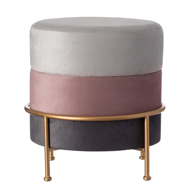 Round Velvet Ottoman Stool 16" Tall Tricolor with Gold Metal Stand - LEHADAR