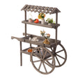 Antique Rustic Solid Wood decor Display Rack Cart Wood Plant Stand 3 Tier with Wheels for Display, Wood Wagon with Shelves for Plants and More - LEHADAR