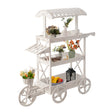 White Wood Decor Display Rack Mobile Food Cart with Wheels 3 Tier for Display, Wood Wagon with Shelves for Food and More - LEHADAR