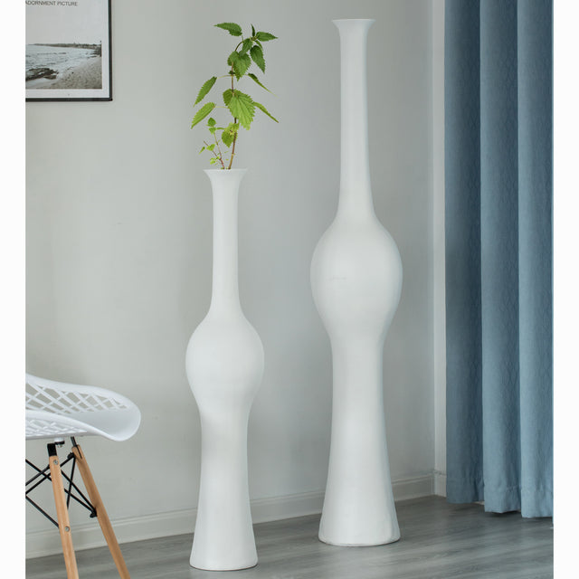 Unique Set of 2 Tall Floor Vases for Entryway, Dining, or Living Room Decor, Elegant White Ceramic Tall Vase with Intricate Design, Contemporary Home Accent Piece, Modern Decorative Pottery - LEHADAR